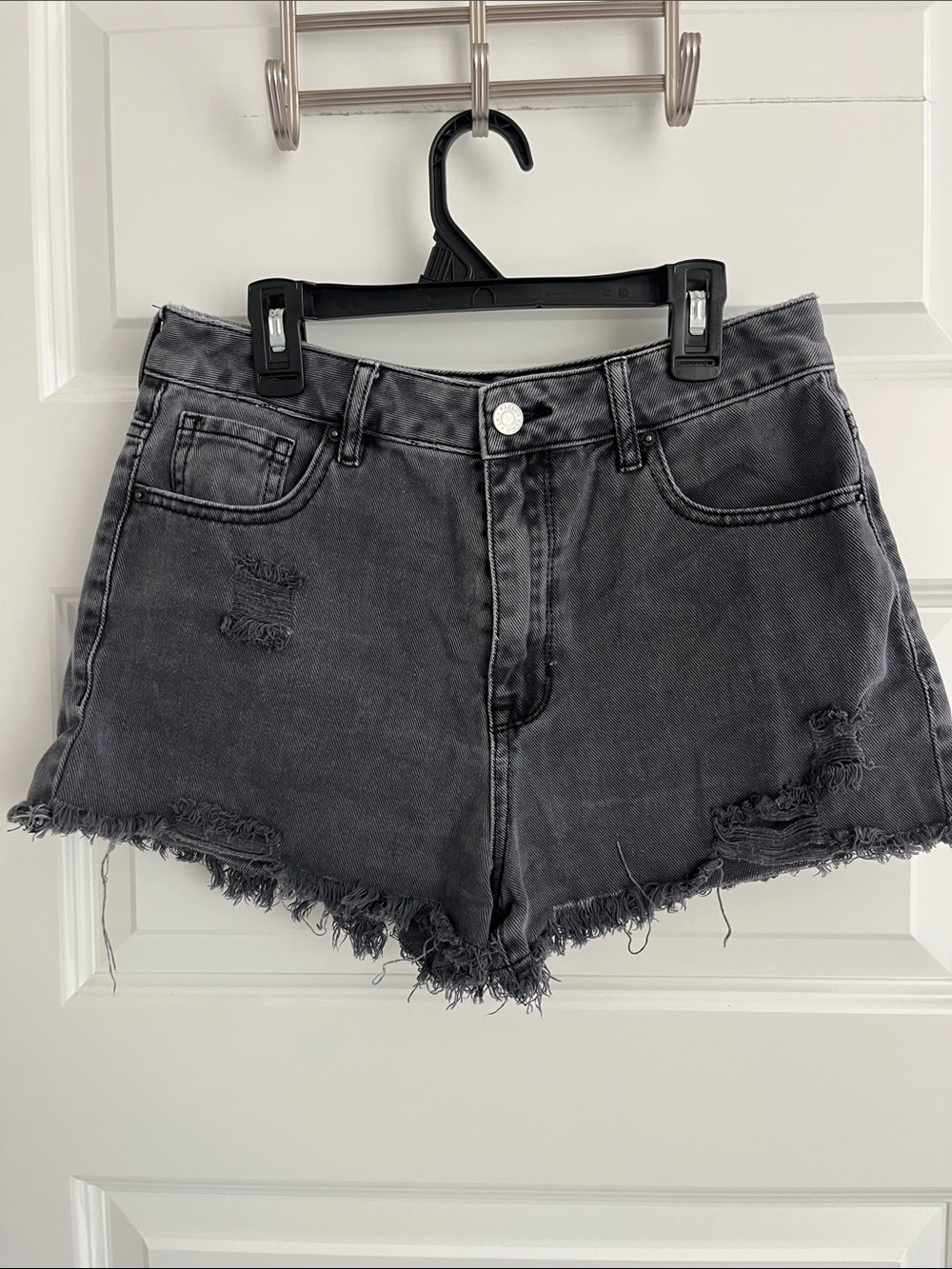 PacSun Washed Black High-Rise Distressed Denim Shorts